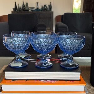 L.E. Smith Hobnail Periwinkle Blue Glass Sherbet Cups (6)